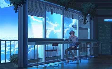 Anime Boy Cafe Clouds Balcony Boy Sitting At Balcony 1440x900