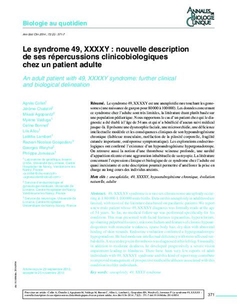 Pdf An Adult Patient With 49 Xxxxy Syndrome Further Clinical And Biological Delineation
