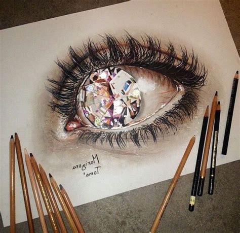 Large Diamond Inside An Eye Cool Easy Drawings 3d Art Coloured