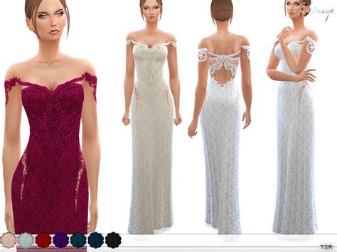 Off The Shoulder Lace Gown By Ekinege From Tsr • Sims 4 Downloads