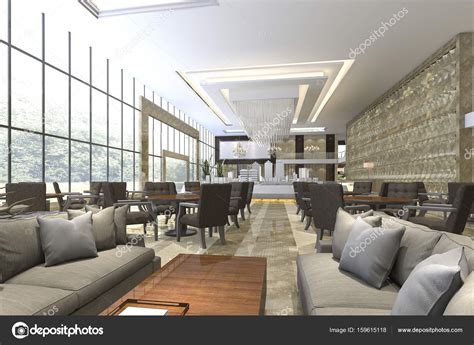 3d Rendering Luxury Hotel Reception And Lounge Restaurant ⬇ Stock Photo