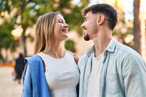 Young Man And Woman Couple Smiling Confident Standing Together At