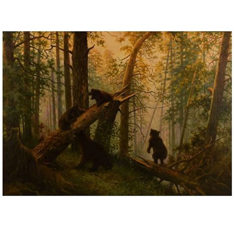 Unknown Russian Painter Playful Bear Cubs In The Forest Oil On Canvas