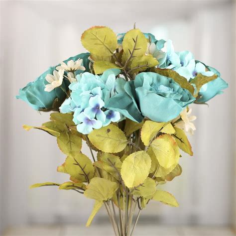 Frequent special offers and discounts up to 70% off for all products! Teal Artificial Rose, Hydrangea, and Daisy Bush - Bushes ...