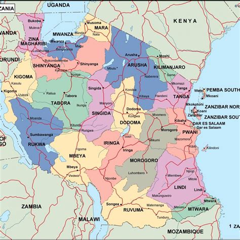 Political Map Of Tanzania Cities And Towns Map