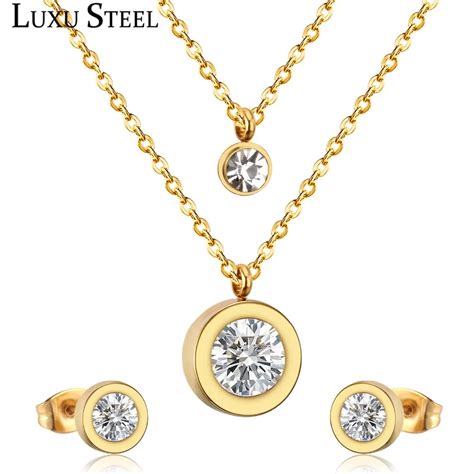 Buy Luxusteel Cubic Zirconia Jewelry Sets Stainless Steel Double Round Pendant