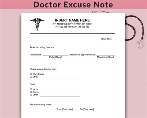 Fillable Doctors Note For Work Doctor Excuse Note Drs Note Doctor Excuse Letter School