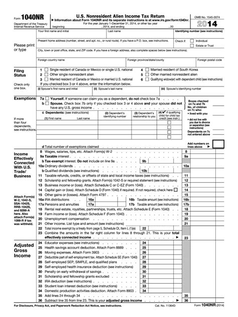 (form 1040) department of the treasury internal revenue service (99) itemized deductions. 2014 Form IRS 1040-NR Fill Online, Printable, Fillable, Blank - PDFfiller