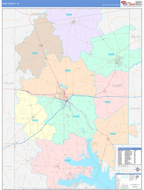 Hunt County Tx Wall Map Color Cast Style By Marketmaps Mapsales