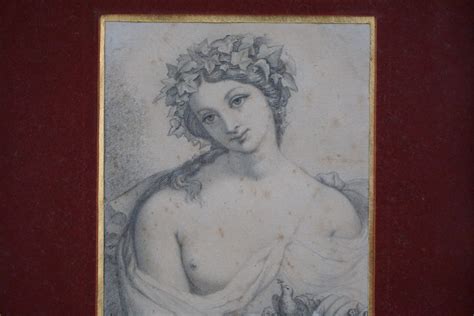 Antique Nude Lady Portrait Drawing French Th Century Framed Art