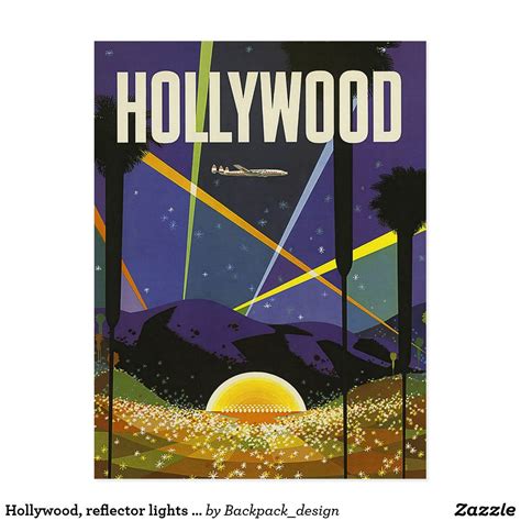 Hollywood Reflector Lights At Night Vintage Postcard In