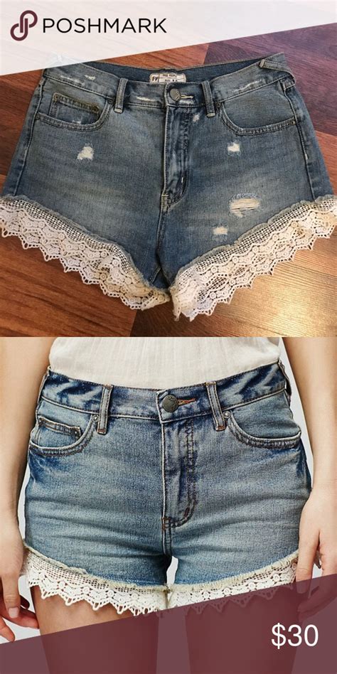 Free People Lace Trim Jean Shorts In 2020 Lace Trim Jean Shorts Denim Wash Lace Trim