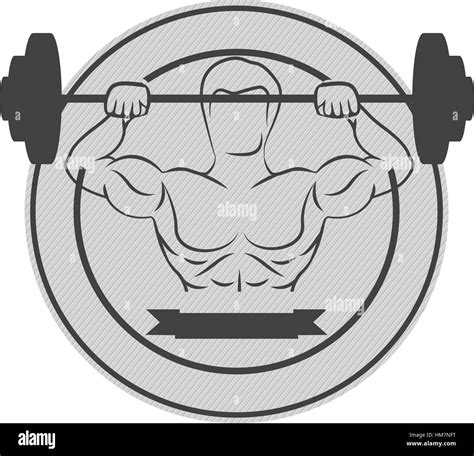 Monochrome Circular Border With Muscle Man Lifting A Disc Weights And