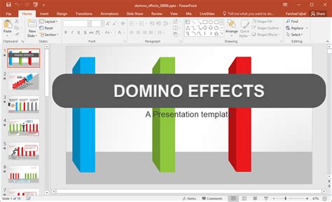 When you analyze the causes and effects of an event, you're recommended to use a tool to visualize. Animated Domino Effects PowerPoint Template
