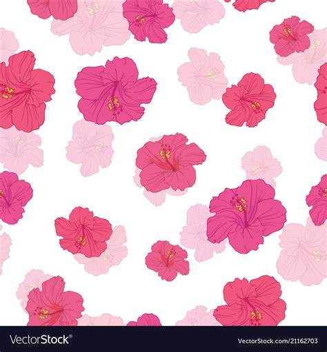 Pink Hibiscus Flowers Seamless Repeat Pattern Vector Image