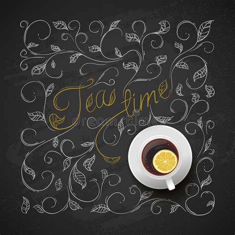 Cup Tea With Lemon Chalkboard Hand Drawing Pattern Vector Stock