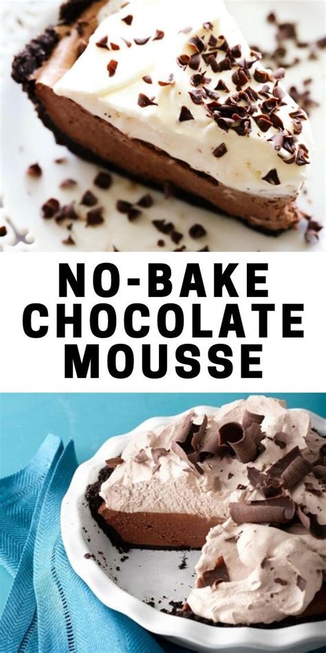 One hour before serving, whip the remaining 1 1/2 cups cream with confectioners' sugar and cocoa powder until stiff. NO-BAKE CHOCOLATE MOUSSE | Baking, Easy chocolate mousse ...