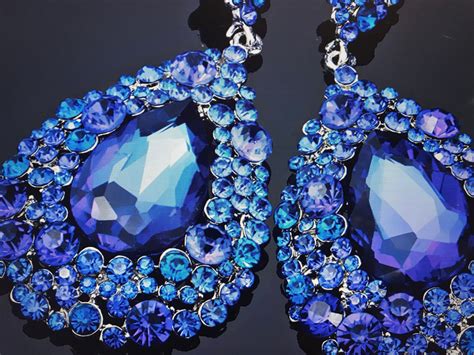 Royal Blue Austrian Crystal Chandelier Earrings Pierced Post Etsy