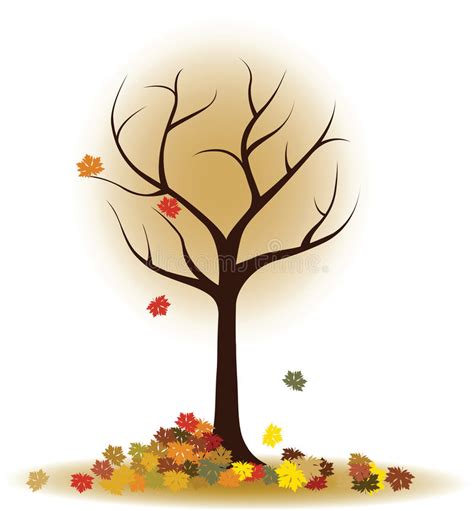 Autumn Tree With Falling Leaves Maple Leaves Stock Illustration