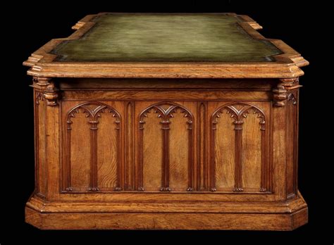 English 19th Century Oak And Leather Partners Desk In The Gothic Style