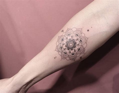 Fine Line Style Mandala Tattoo On The Right Forearm