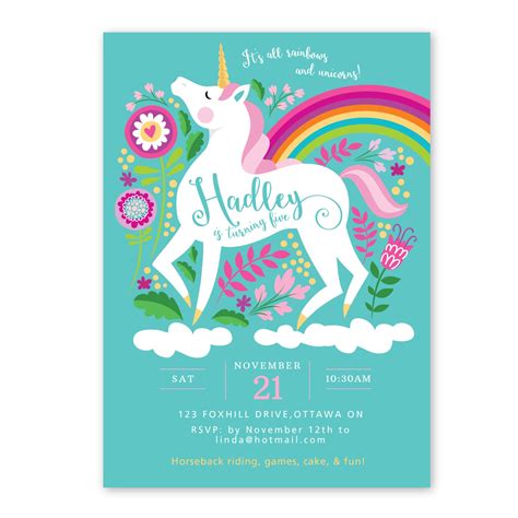 Unicorn Birthday Invitation Printable Customized Diy Girls Birthday