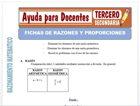 Fichas De Razones Y Proporciones Para Tercero De Secundaria Ayuda