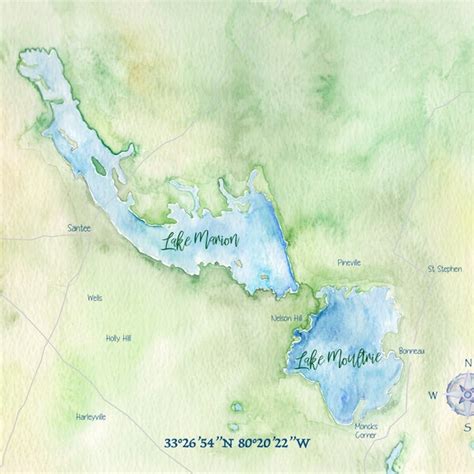 Map Of Lake Marion Sc Etsy