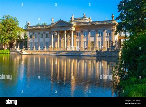 Poland Warsaw Lazienki Palace With Reflection In Pond Water In The Park Lazienki Krolewskie