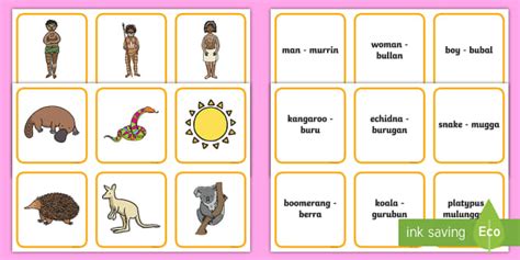 Ngunnawal Aboriginal Language Matching Cards The Ways In Which Aboriginal