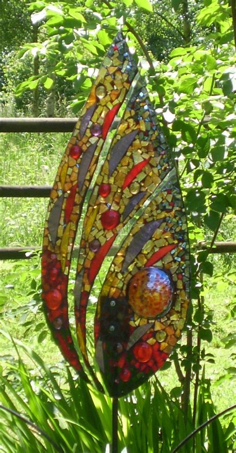 Red Fern Mosaic Glass Mosaic Garden Art Mosaic Artwork