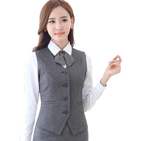 Slim Short Gray Work Womens Vest V Neck Formal Waistcoat For Women Bank Career Black Vests