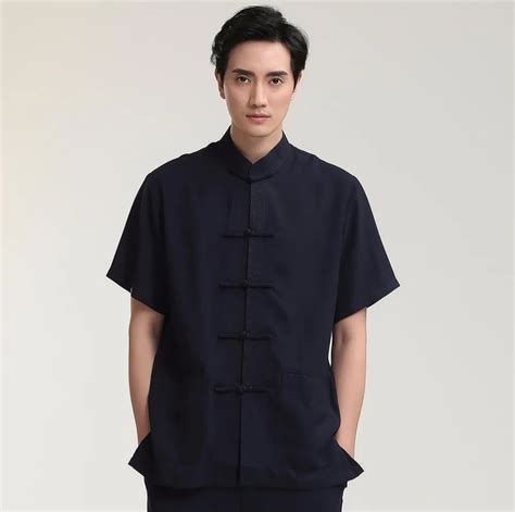 Hot Sale Black Men Summer Cotton Linen Shirt Chinese Traditional Male
