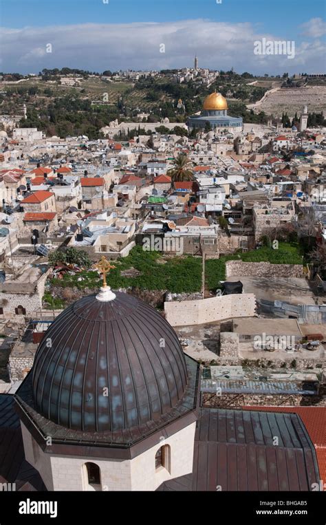 View From Above Of Jerusalem Old City With Dome Of The Rock And Mount