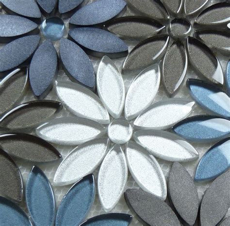 Grey Flower Mosaic Tile Glass And Metal Mosaic Tile Metal Mosaic