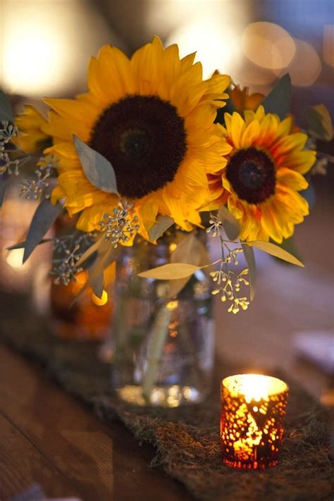 Sunflowers are big, bright, bold and they always put a smile on everyone's faces. 50+ Vibrant and Fun Fall Wedding Centerpieces | Deer Pearl ...