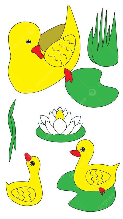Mother Duck With Her Ducklings Ducklings Yellow Wings Vector Ducklings