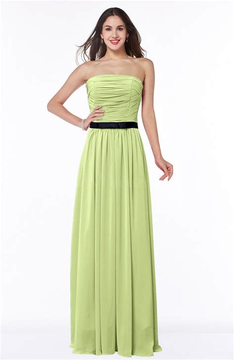 Lime Green Classic Strapless Half Backless Chiffon Pleated Plus Size