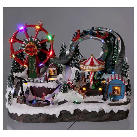 Christmas Village With Led Lights Moving Ferris Wheel And Online