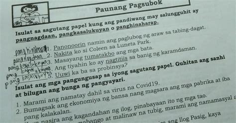 Isulat Sa Sagutang Papel Kung Ang Pandiwang May Salungguhit