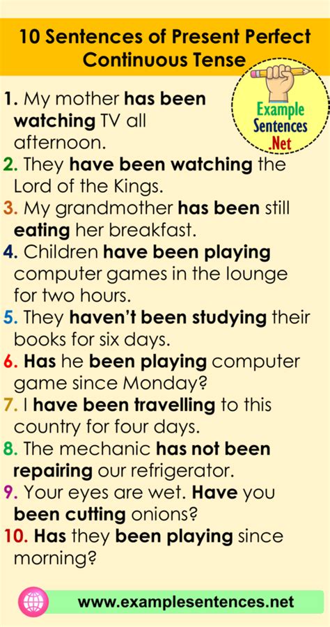 He has made this colorful chart. 10 Sentences of Present Perfect Continuous Tense Examples ...