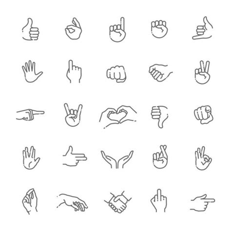 Hand Gesture Emojis Linear Icons Set Thin Line Contour Symbols — Stock