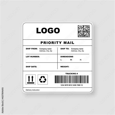 Shipping Label Priority Mail Cargo Sticker Template Realistic