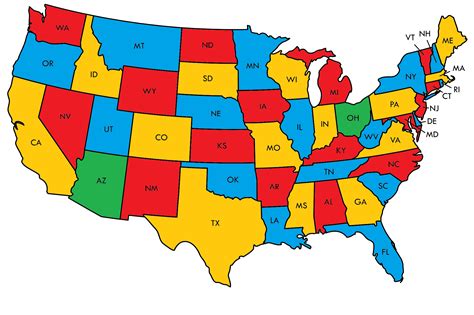 How To Colour The Us Map With Yellow Green Red And Blue To Minimize