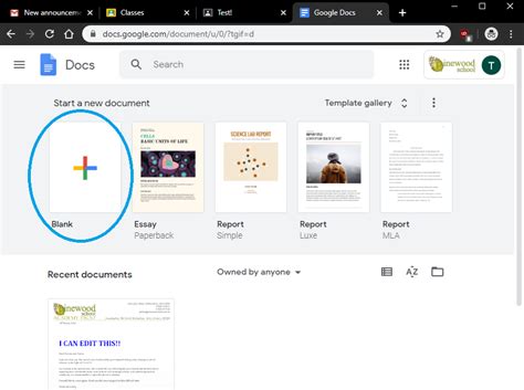Google Classroom – Using Google Docs to create a document on a computer