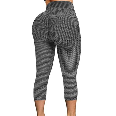 fittoo sexy women booty yoga pants high waisted honeycomb capris ruched butt lift textured tummy