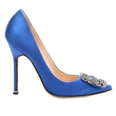 Manolo Blahnik Carrie Bradshaw Blue Satin Manolo Blahnik Crystal Pumps