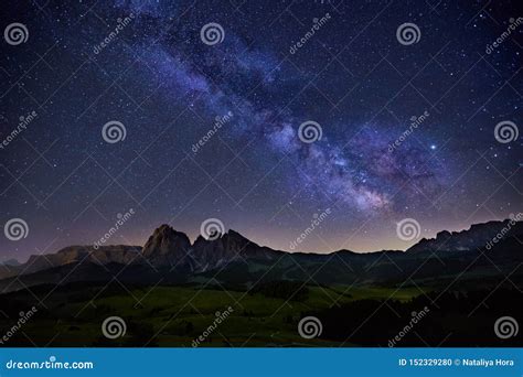 Milky Way Over Alpe Di Siusi In Dolomites Italy Stock Photo Image Of