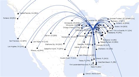 United Airlines Route Map North America From Cleveland