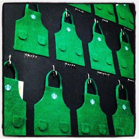 The aprons date back to 1971, when the first starbucks store opened. starbucks apron pins | Starbucks green apron card board I ...